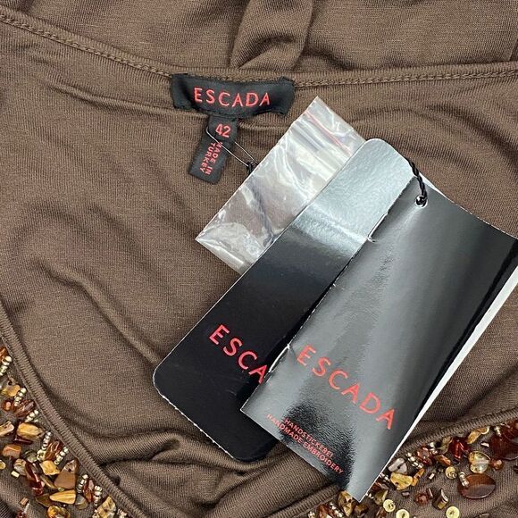 ESCADA Brown Beaded Sequined Beaded Blouse 42 Nwt - Picture 8 of 13